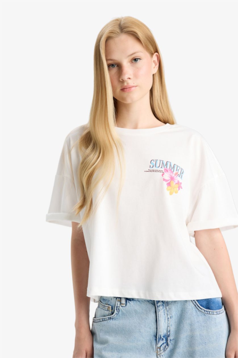 WOMAN Ecru Oversize Printed Back T-Shirt