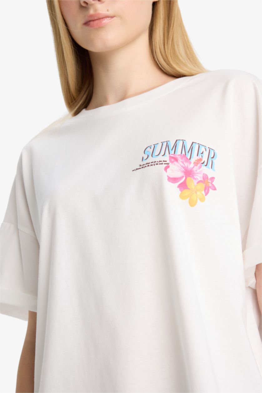 WOMAN Ecru Oversize Printed Back T-Shirt