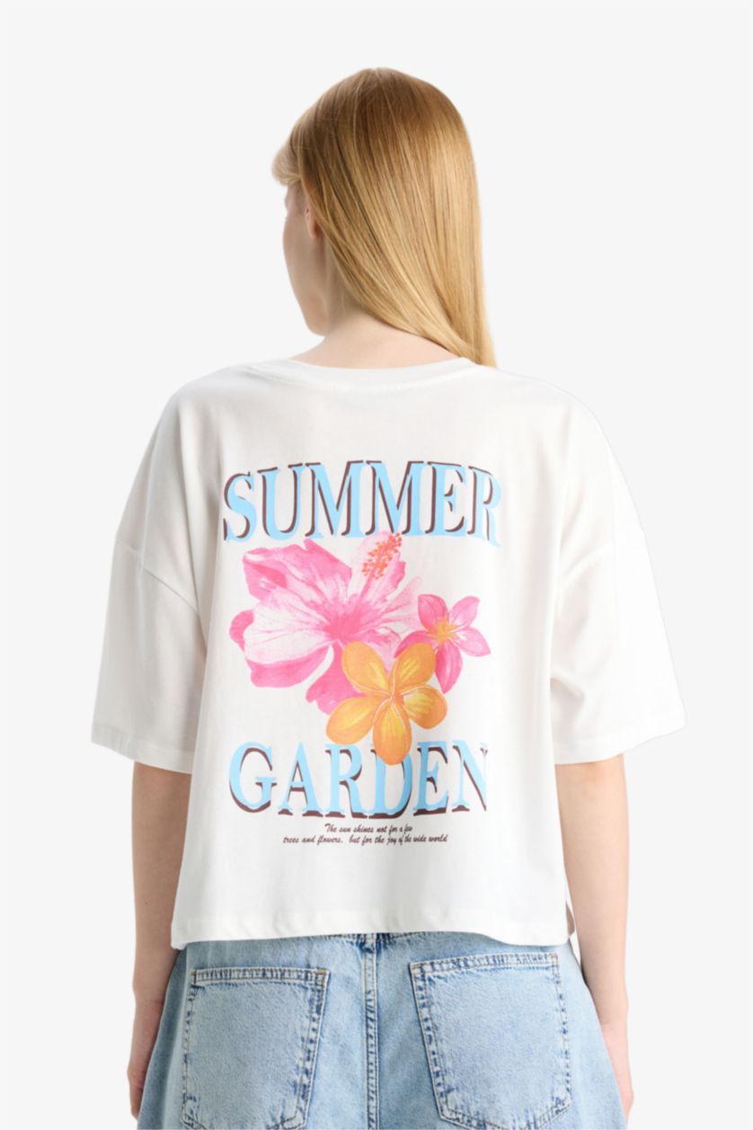 WOMAN Ecru Oversize Printed Back T-Shirt
