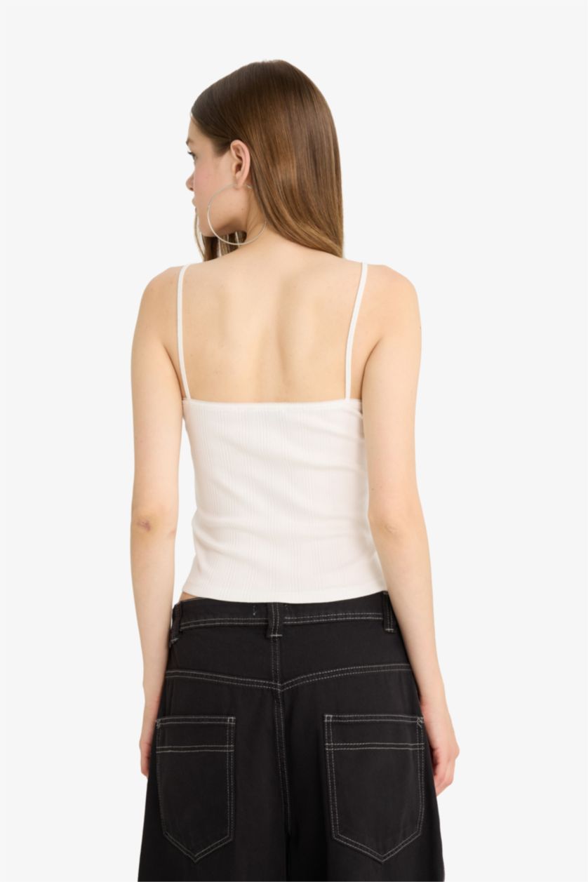 Kadın Kırık Beyaz Fitted U Yaka Fitilli Kaşkorse Beyaz Atlet