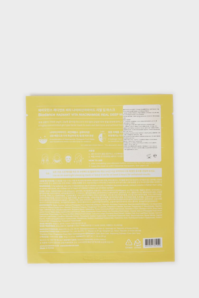 Kadın Açık Sarı Biodance Radiant Vita Niacinamide Real Deep Maske 34gr – Koyu Leke Karşıtı & Cilt Parlatıcı Yüz Maskesi