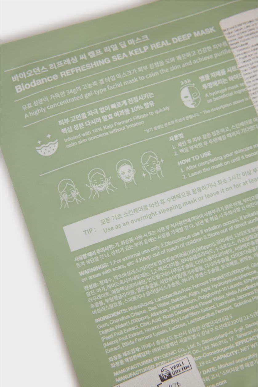 Kadın Yeşil Biodance Refreshing Sea Kelp Real Deep Mask 34gr – Nemlendirici & Canlandırıcı Deniz Yosunu Maskesi