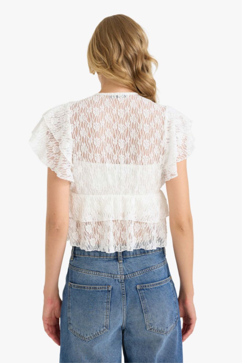 Әйелдерге экру ұзын бұлшықет пішімі v жаға Қысқа жеңді Блуза