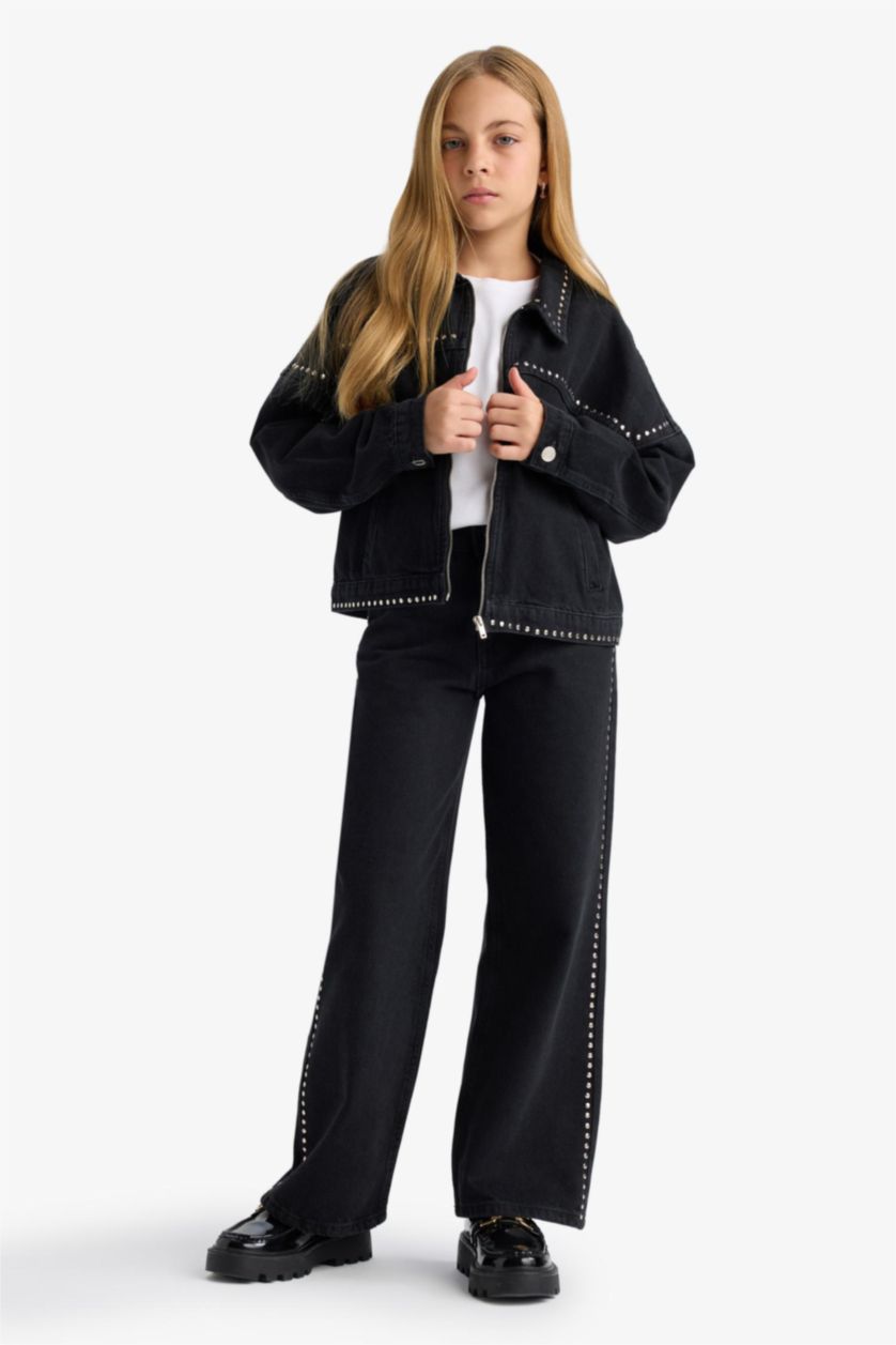 Girls & Teens Black Girl Cotton Zip-Up Denim Jacket