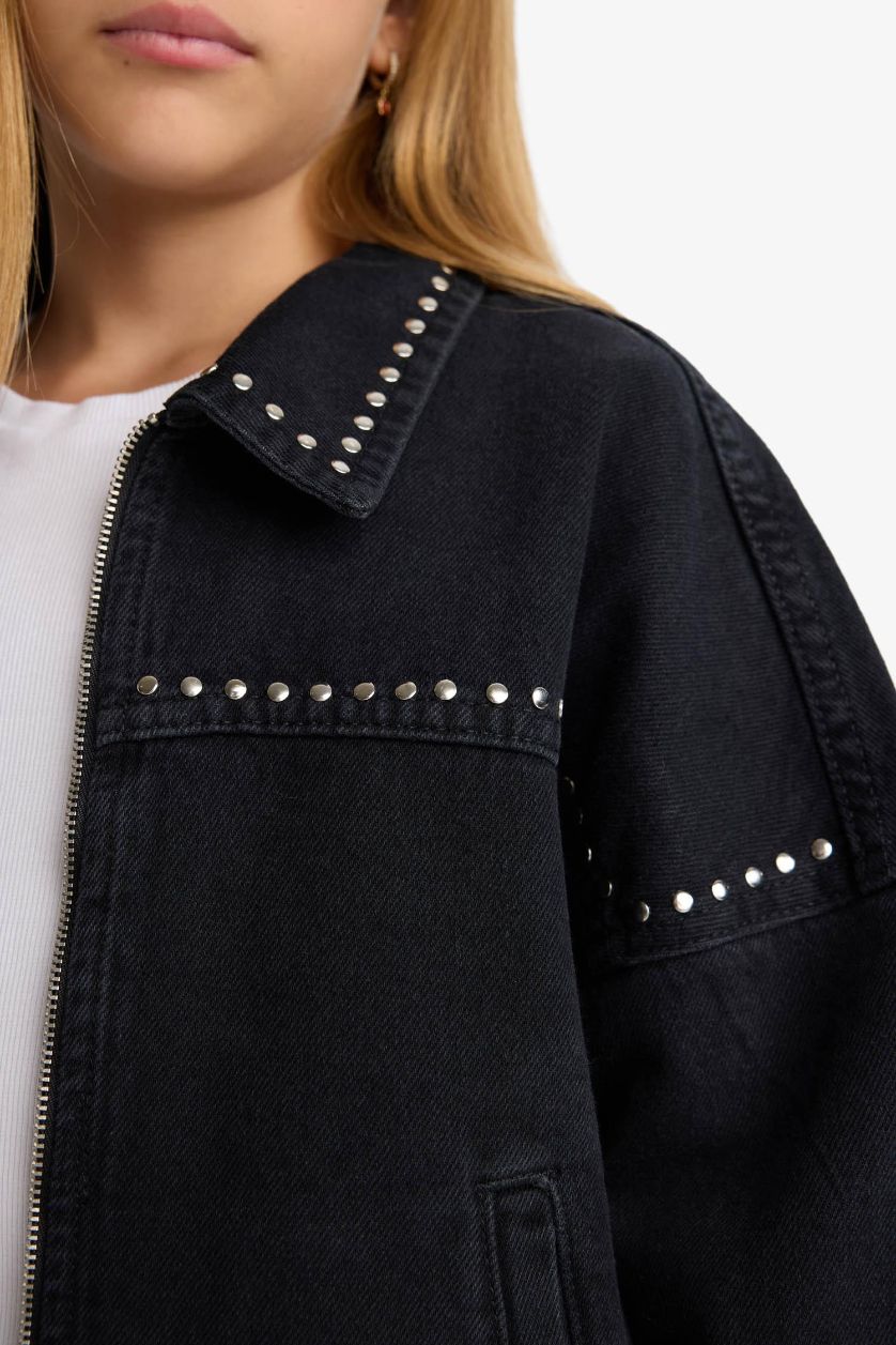 Girls & Teens Black Girl Cotton Zip-Up Denim Jacket