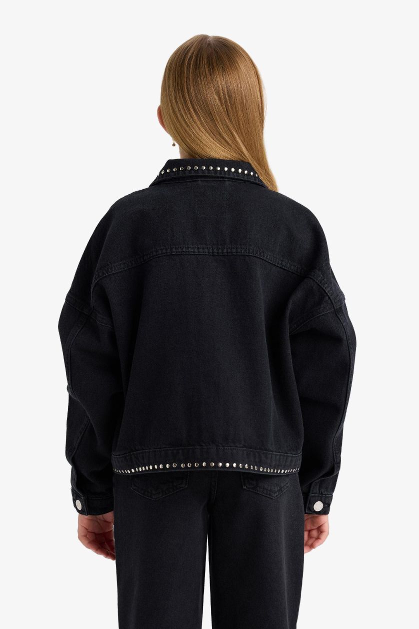 Girls & Teens Black Girl Cotton Zip-Up Denim Jacket