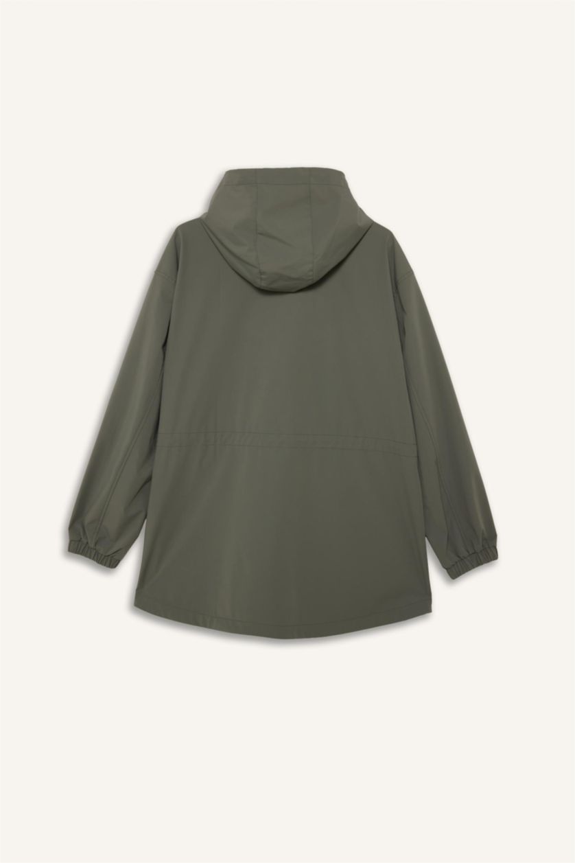 حريمي كاكي جاكيت مطر وتر بروف قصة عادية بكابيشون