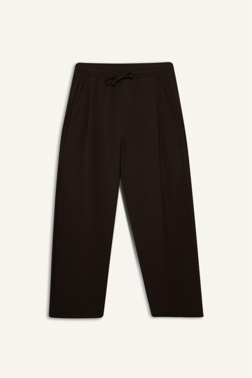 Erkek Koyu Kahve Barrel Fit Geniş Düz Paça Cepli Pantolon