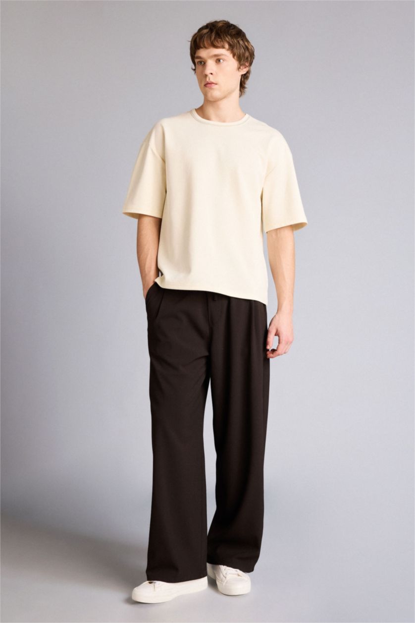 Man Brown Barrel Fit Trousers