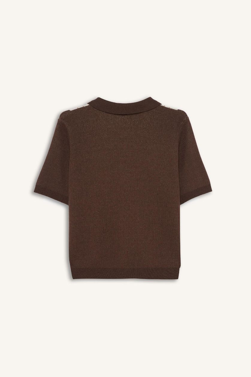 Женщины Коричневый Кардиган-поло с классическим кроем