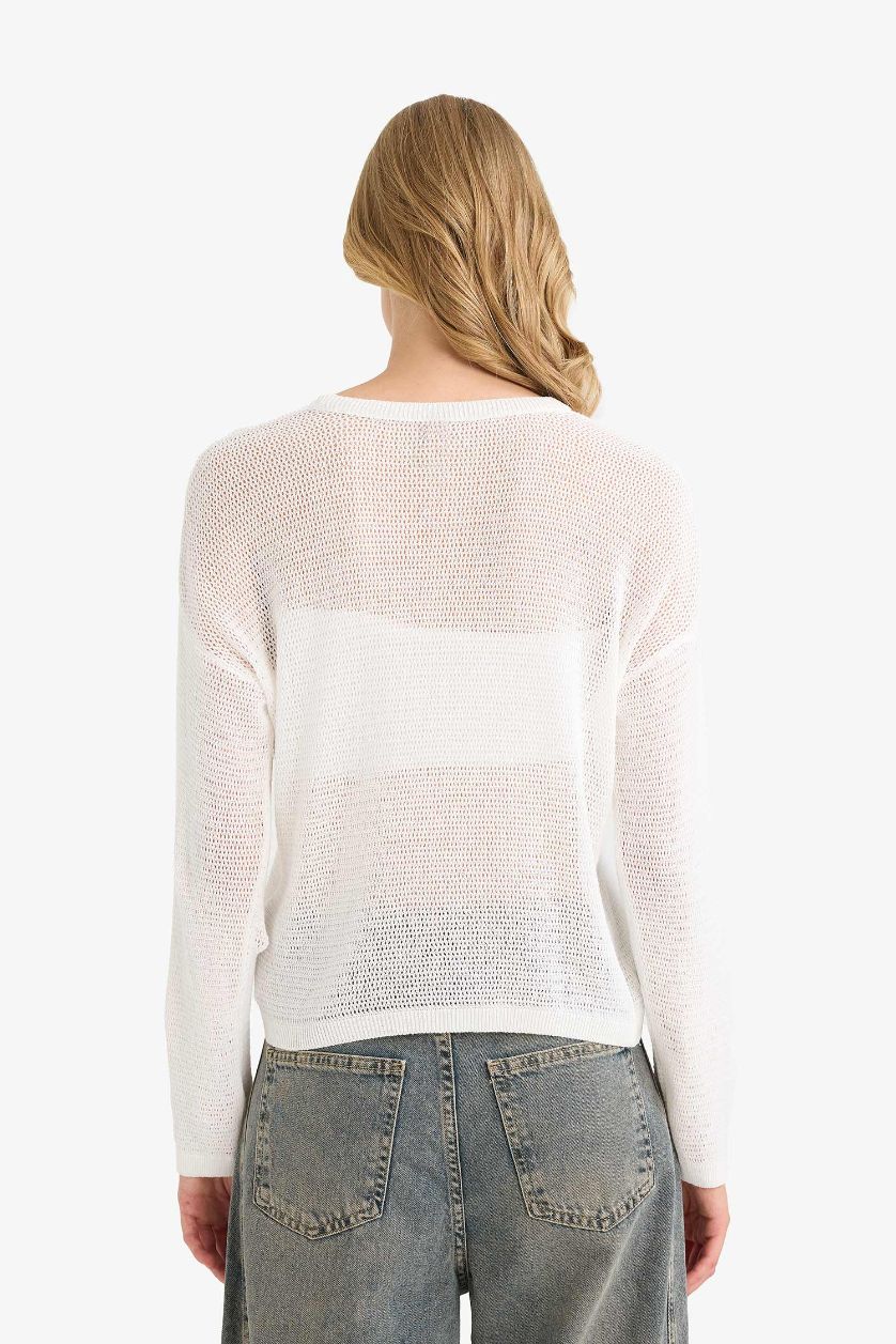 WOMAN Ecru Regular Fit Crew Neck Knitwear Pullover