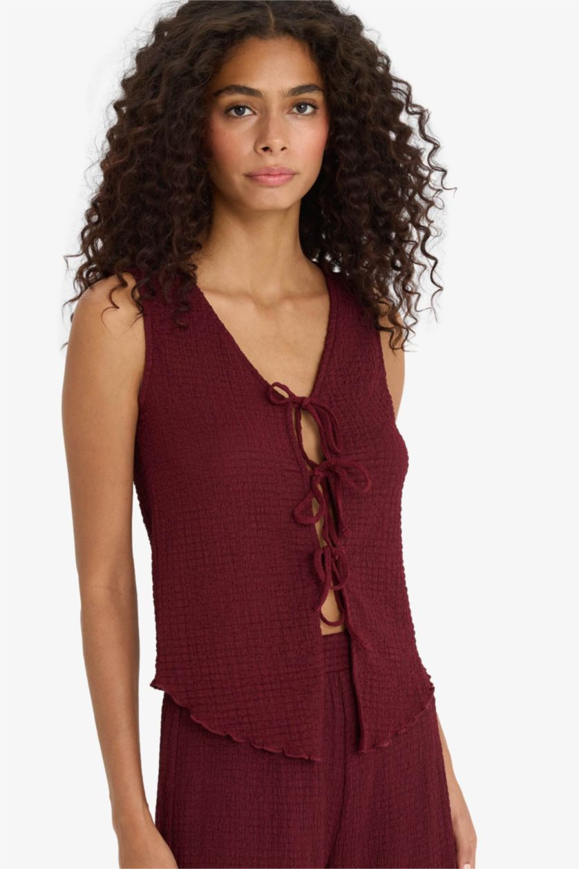 WOMAN Bordeaux Slim Fit V-Neck Tank Top