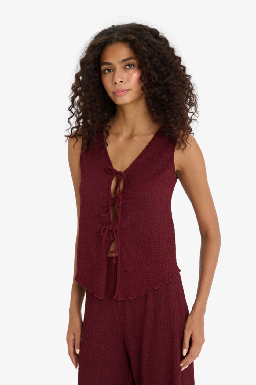 WOMAN Bordeaux Slim Fit V-Neck Tank Top