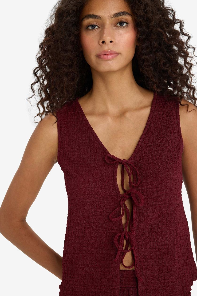 WOMAN Bordeaux Slim Fit V-Neck Tank Top