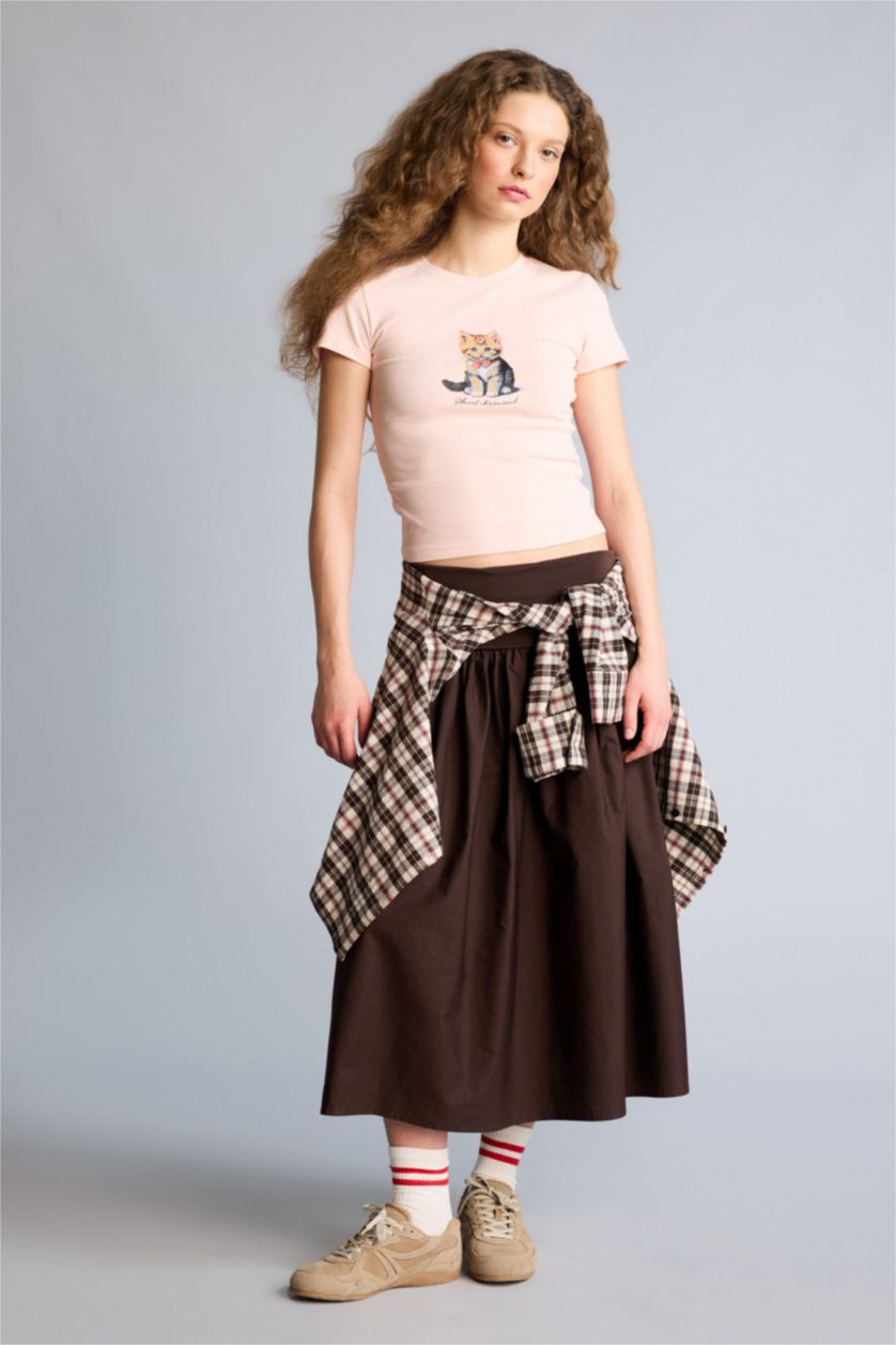 Әйелдерге Қоңыр Coool a сызығы орташа ұзындық Тоқылған юбка