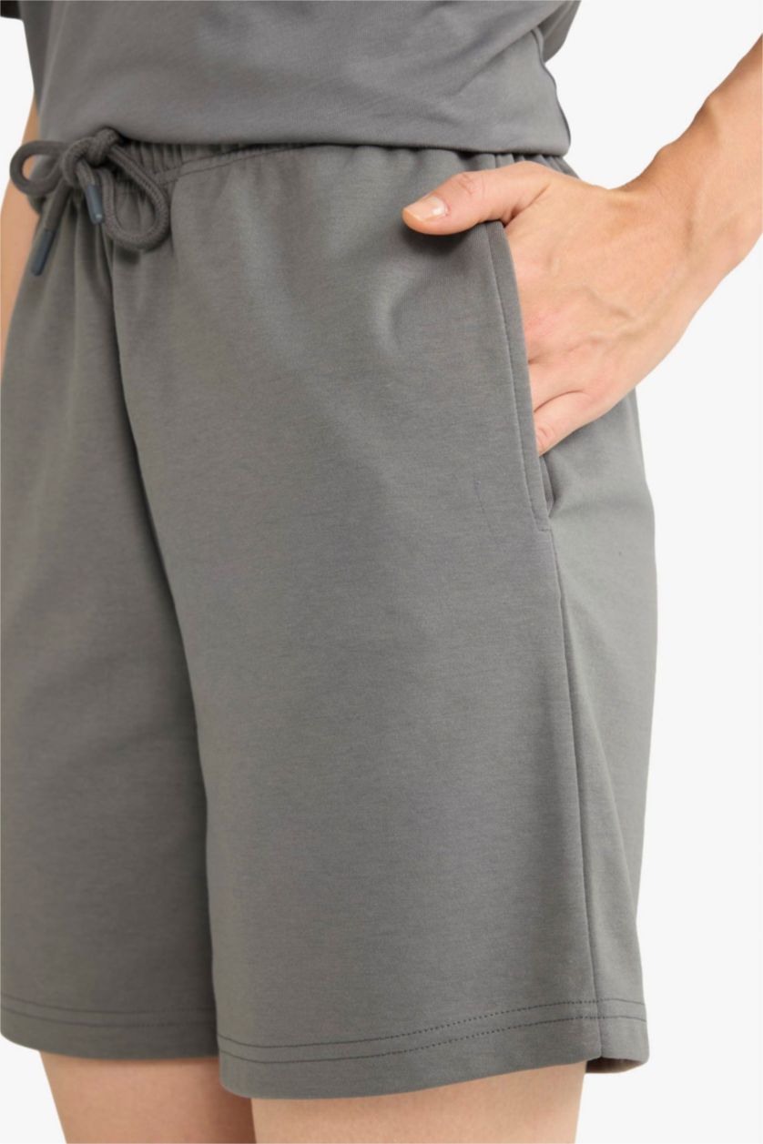 Woman Anthracite Tie Waist Basic Shorts