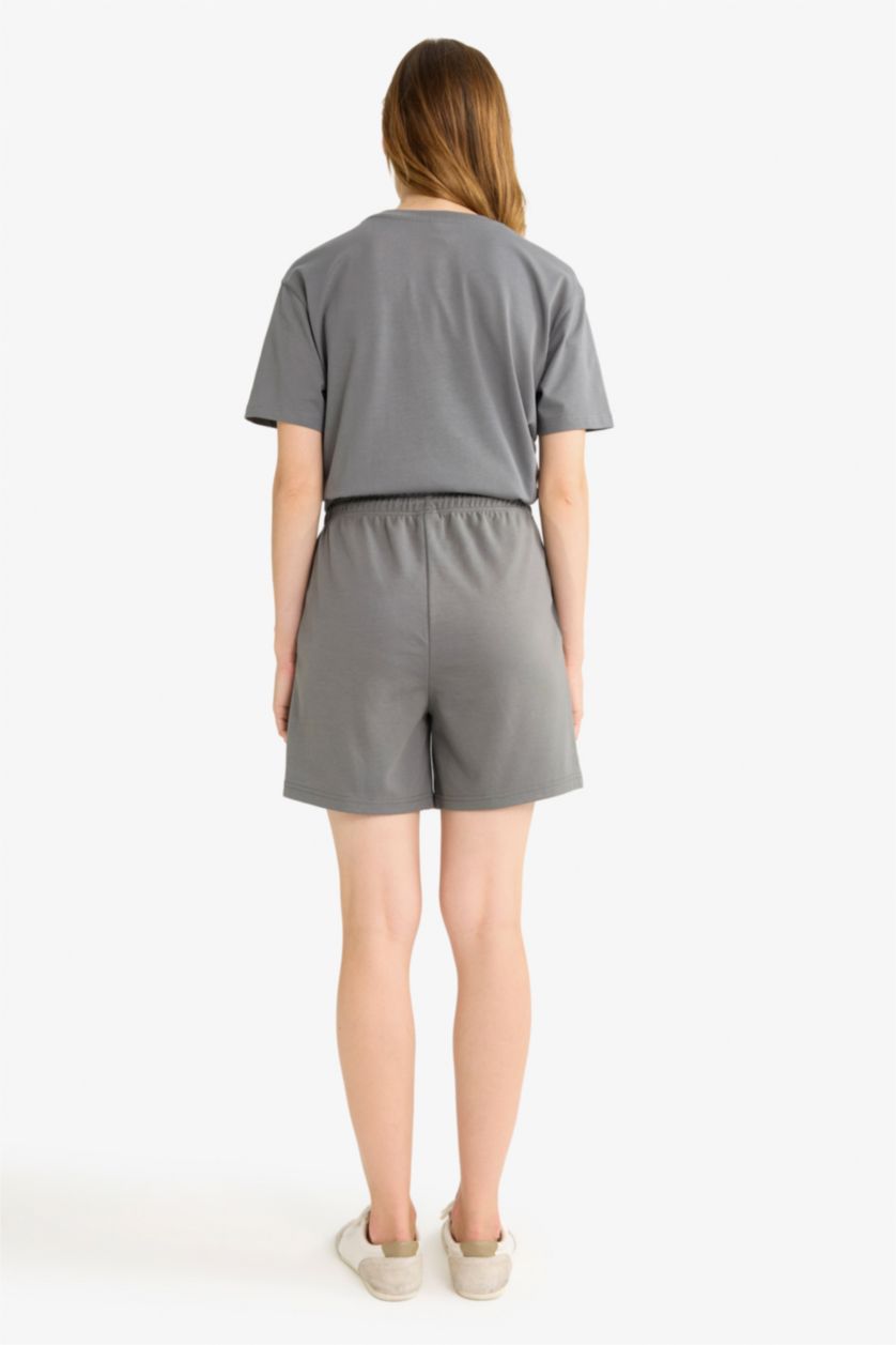 Woman Anthracite Tie Waist Basic Shorts