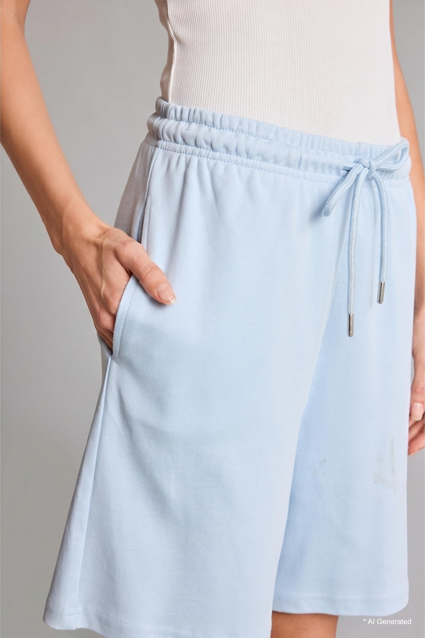 WOMAN Blue 100% Cotton Elastic Waist Blue Shorts