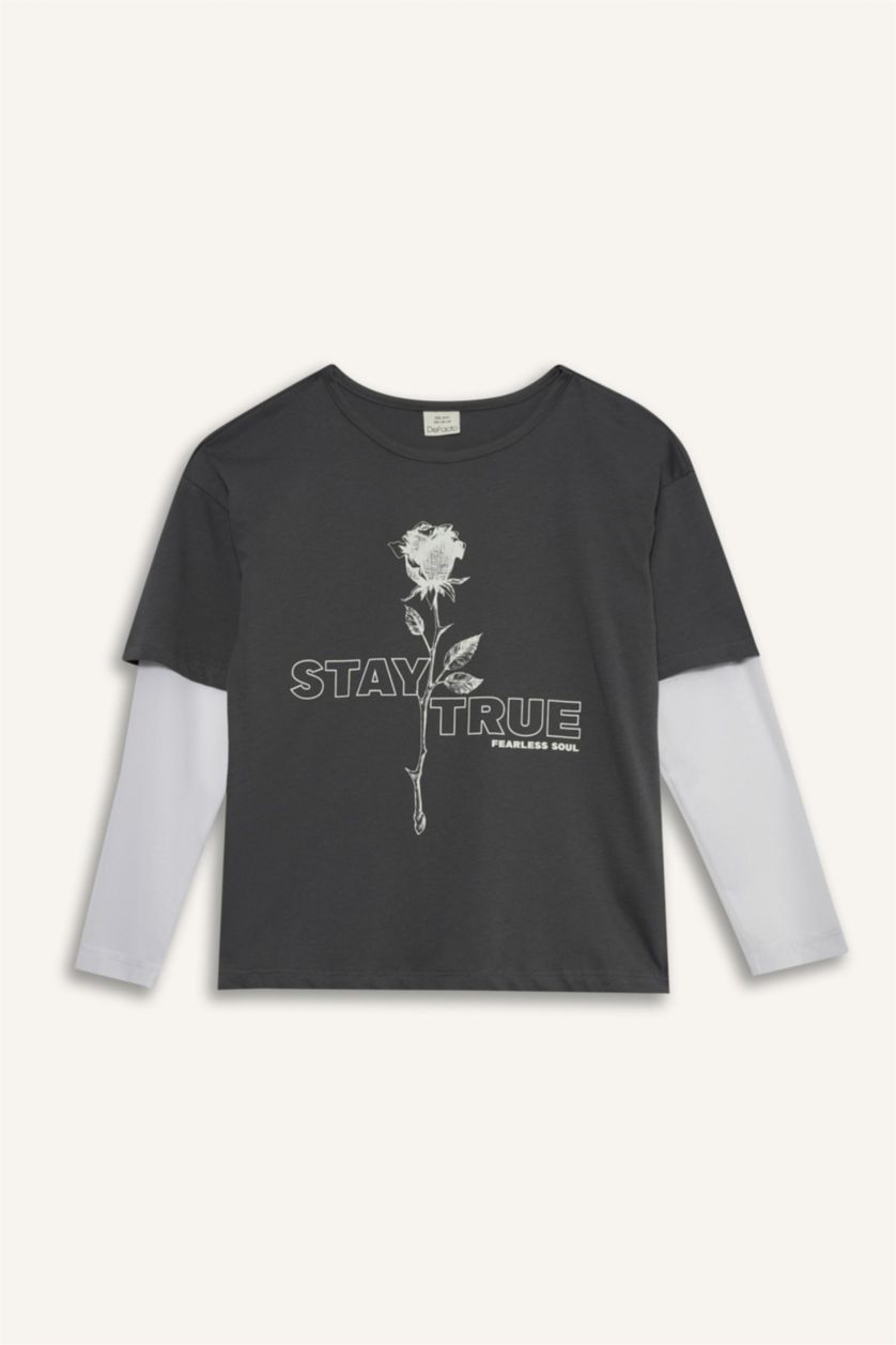 Girls & Teens Anthracite Oversize Fit Slogan Long Sleeve T-Shirt