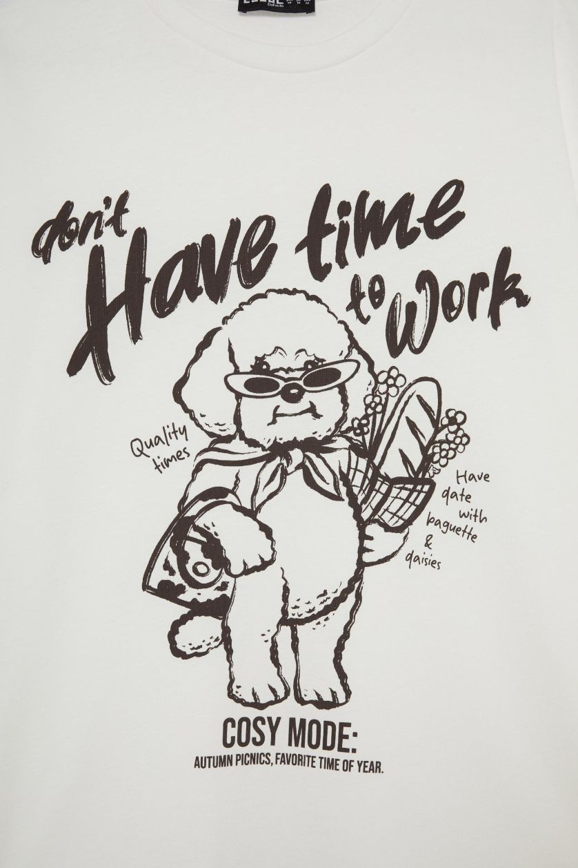 Kadın Kırık Beyaz %100 Pamuk Oversıze Baskılı Tişört