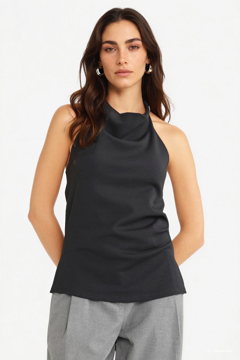 Kadın Siyah Slim Fit Halter Yaka Bluz