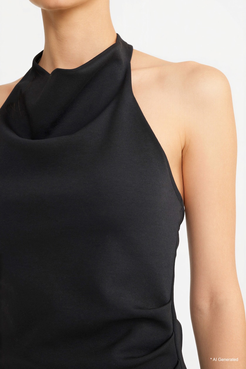 Kadın Siyah Slim Fit Halter Yaka Bluz
