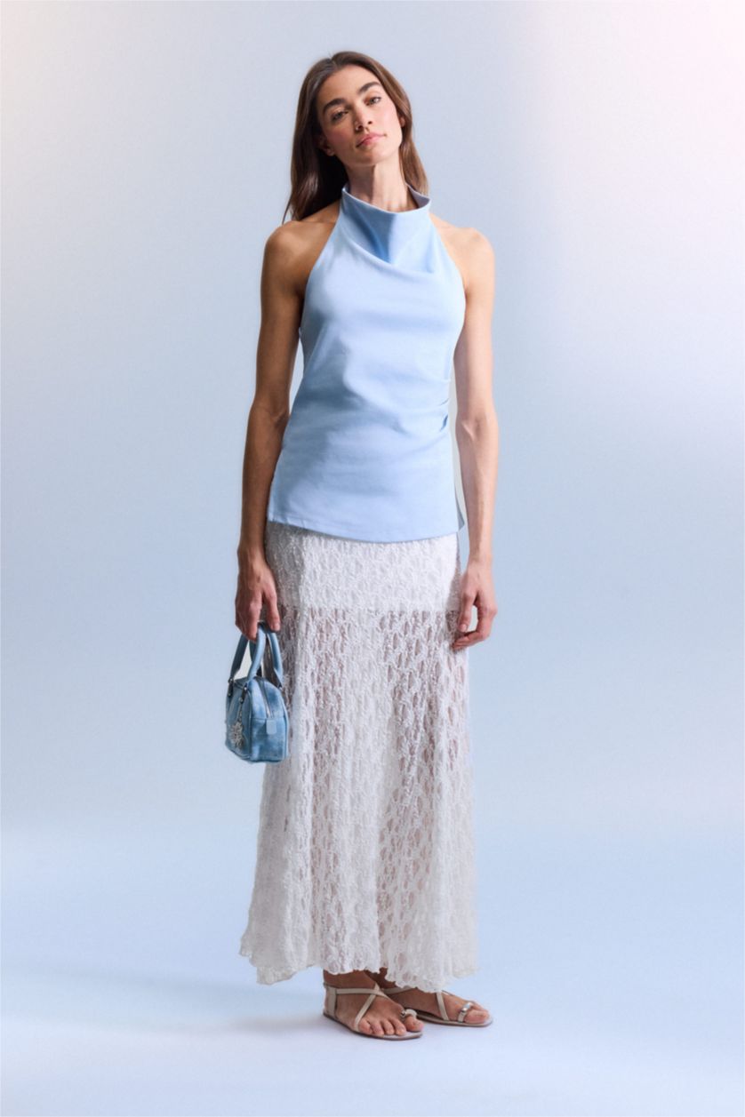 FEMME BLEU Clair Blouse à col halter Afra x Defacto Coupe slim