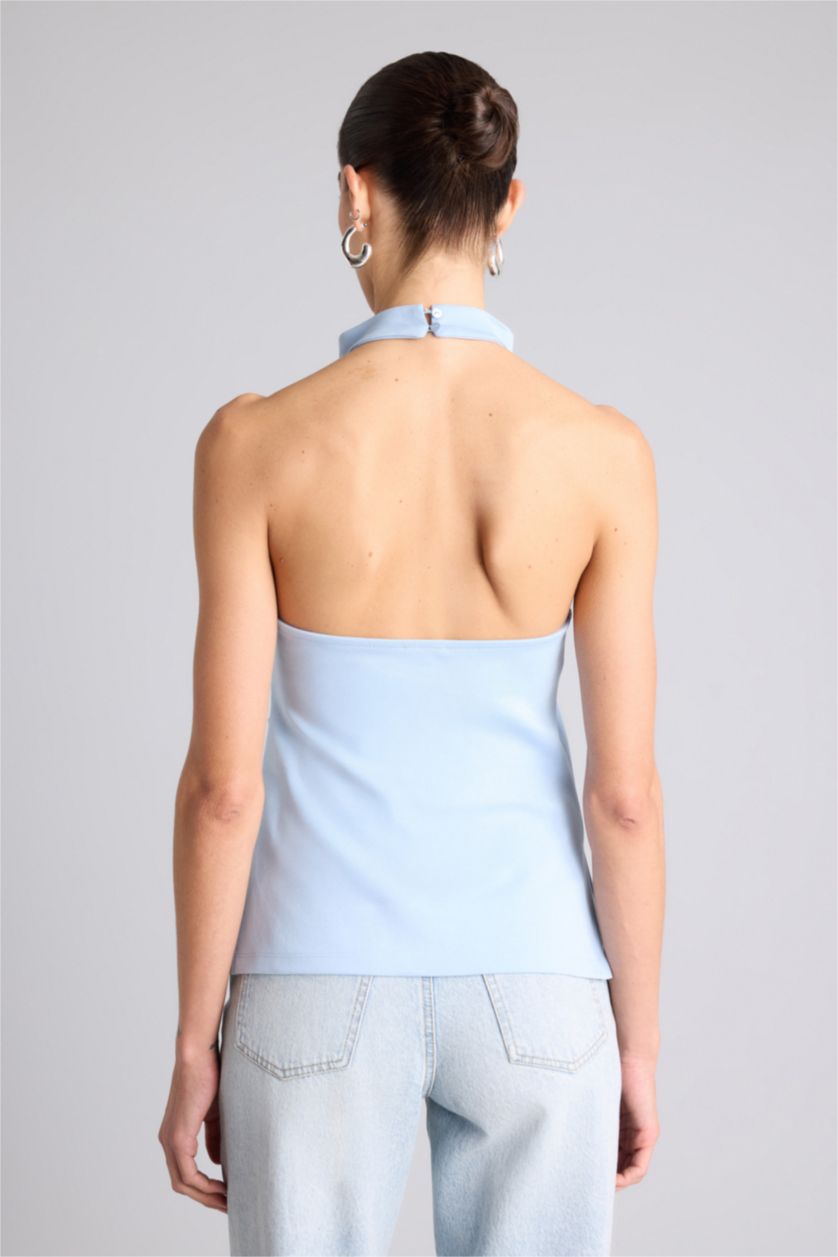 Kadın Açık Mavi Slım Fıt Halter Yaka Atlet