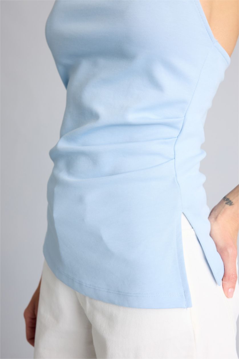 WOMAN Light Blue تانك توب سليم فيت بياقة هالتر