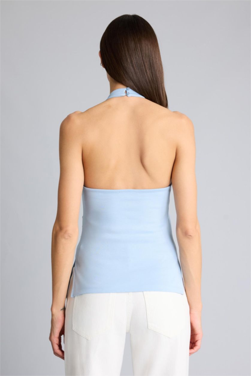 FEMME BLEU Clair Blouse à col halter Afra x Defacto Coupe slim