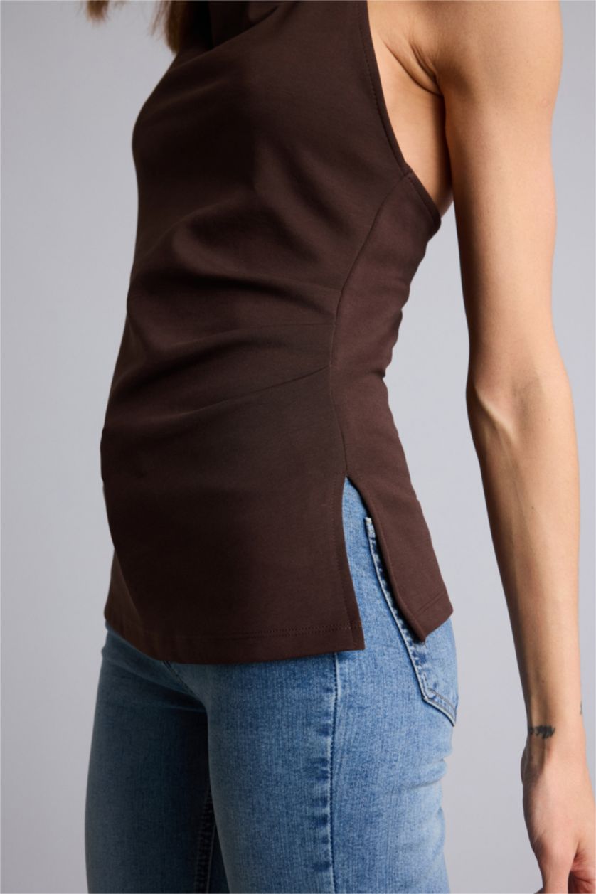 FEMME Marron Blouse à col halter Coupe ajustée