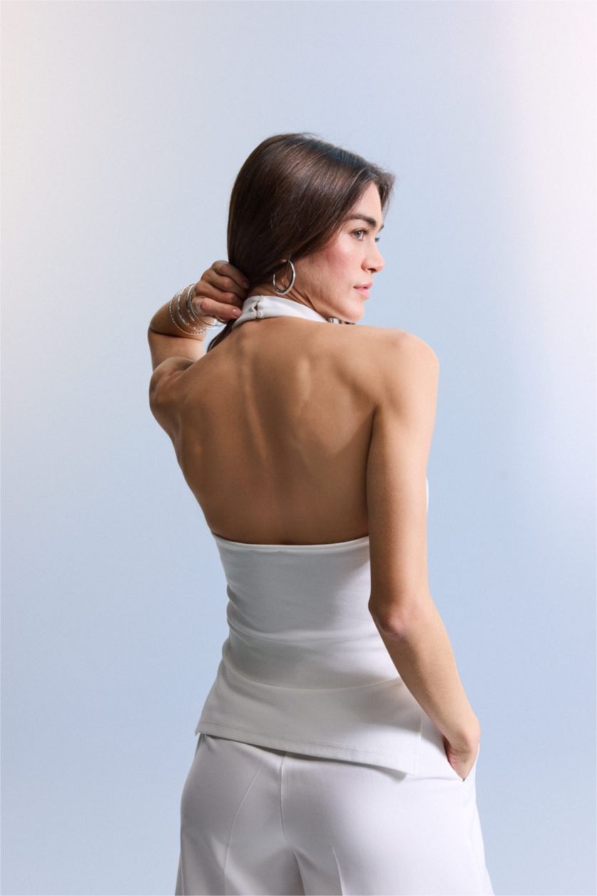 FEMME Blanc Blouse à col halter Coupe slim
