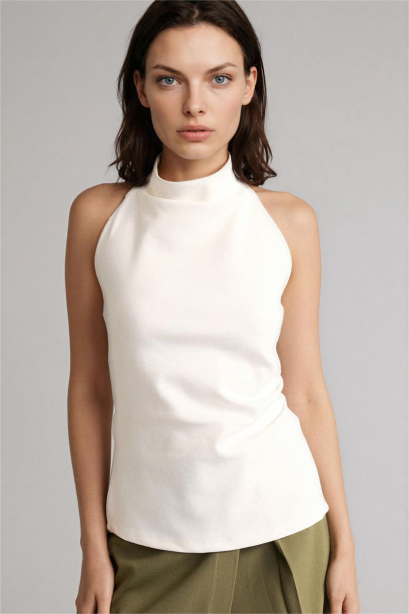 FEMME Blanc Blouse à col halter Coupe slim