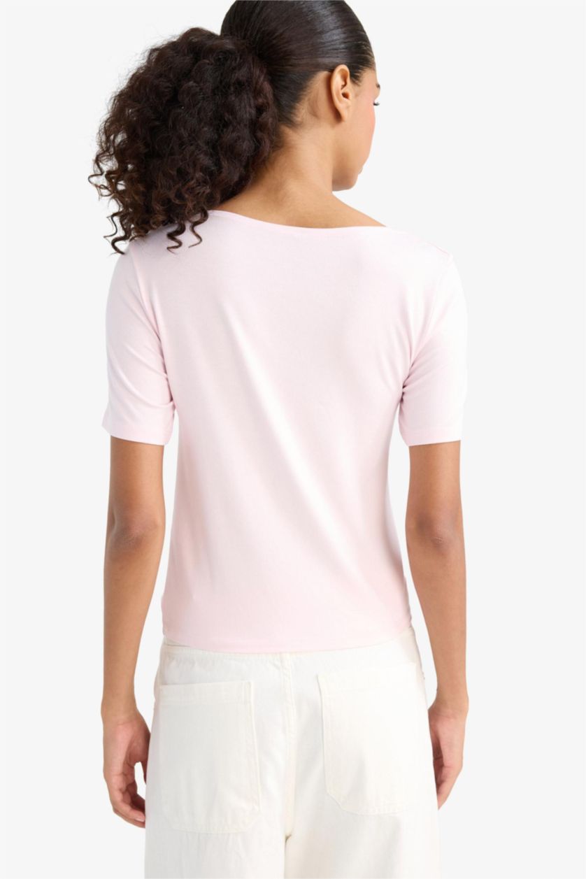 نساء زهري فاتح تيشيرت نص ردن سليم فيت بياخة واسعة