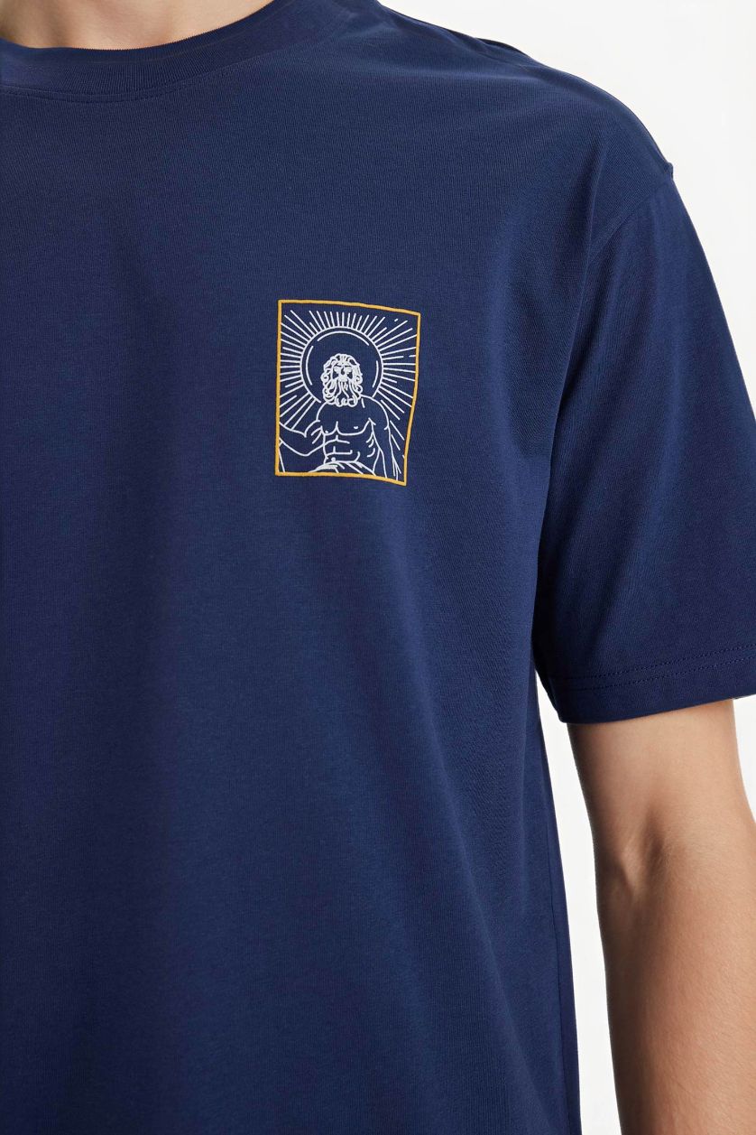 رجالي كحلي تيشيرت قطن 100% بطبعة أوفر سايز