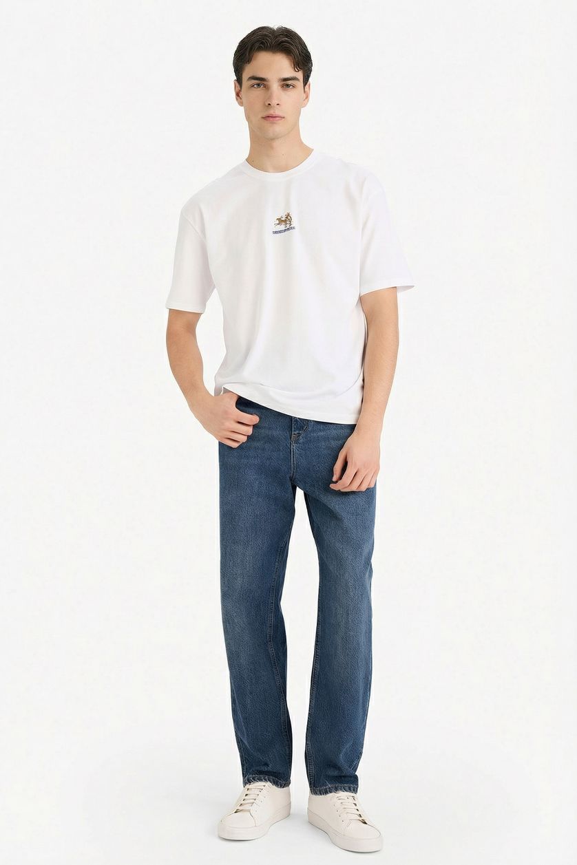 رجالي أبيض تيشيرت قطن 100% بطبعة أوفر سايز