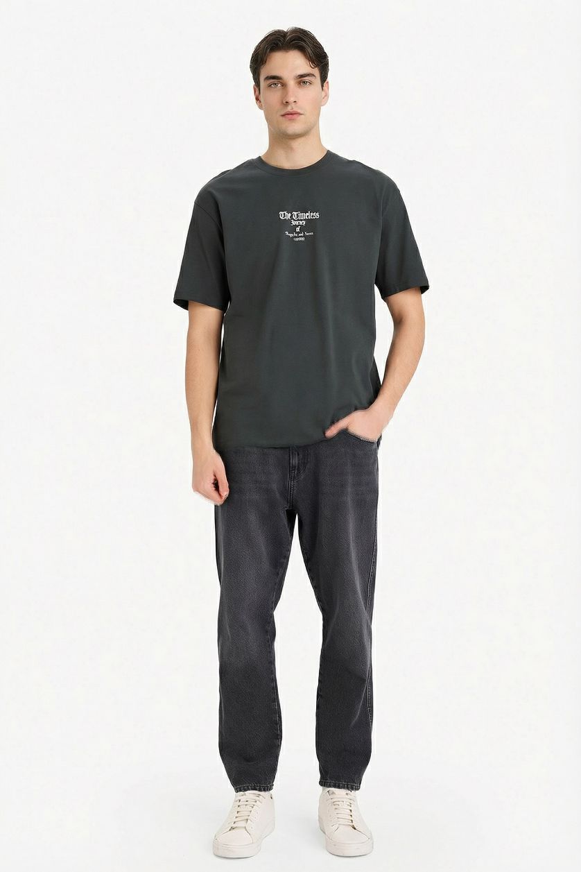 رجالي أنثرا تيشيرت قطن 100% بطبعة أوفر سايز