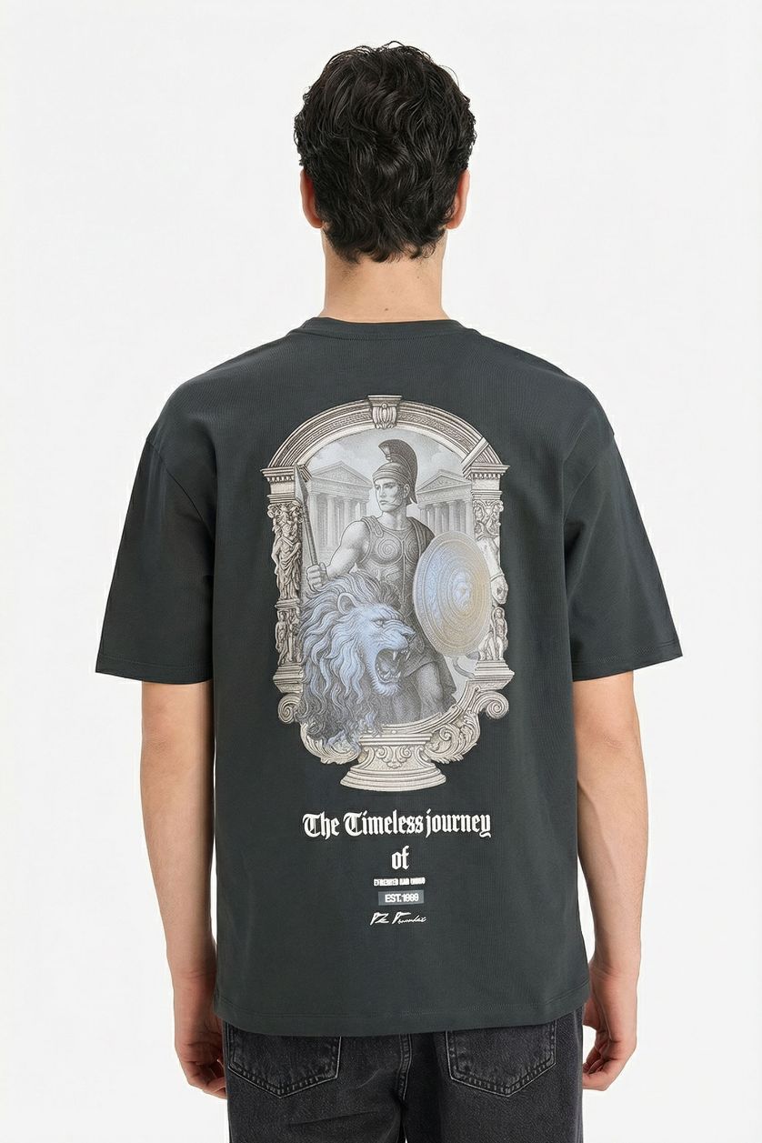 رجالي أنثرا تيشيرت قطن 100% بطبعة أوفر سايز