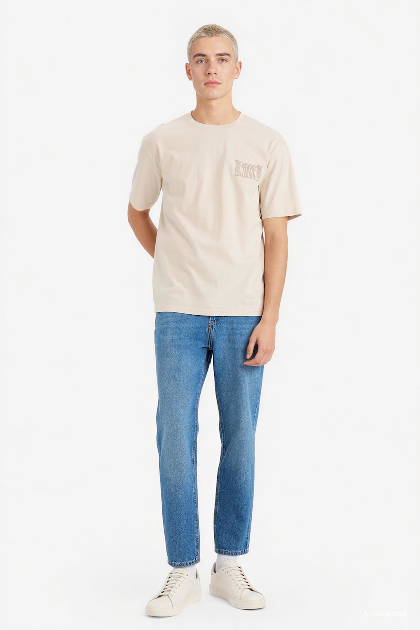 Man Beige Cotton Boxy Fit Printed T-Shirt