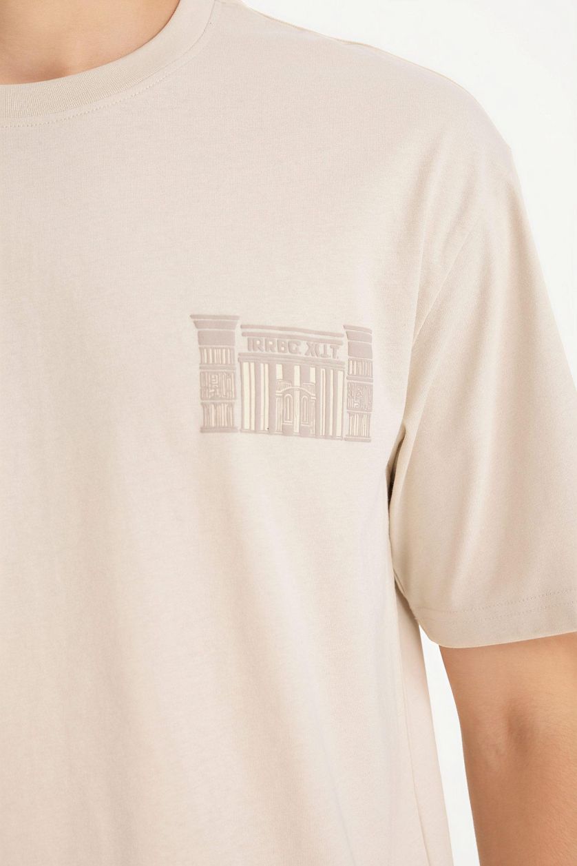 رجالي بيج تيشيرت نص كم اوفر سايز برقبة مستديرة