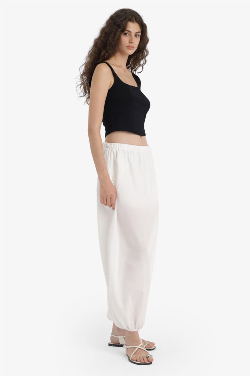 WOMAN White Barrel Fit Normal Waist Standard Length Voile Trousers