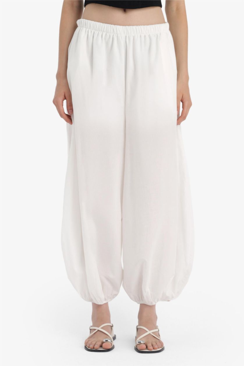 WOMAN White Barrel Fit Normal Waist Standard Length Voile Trousers