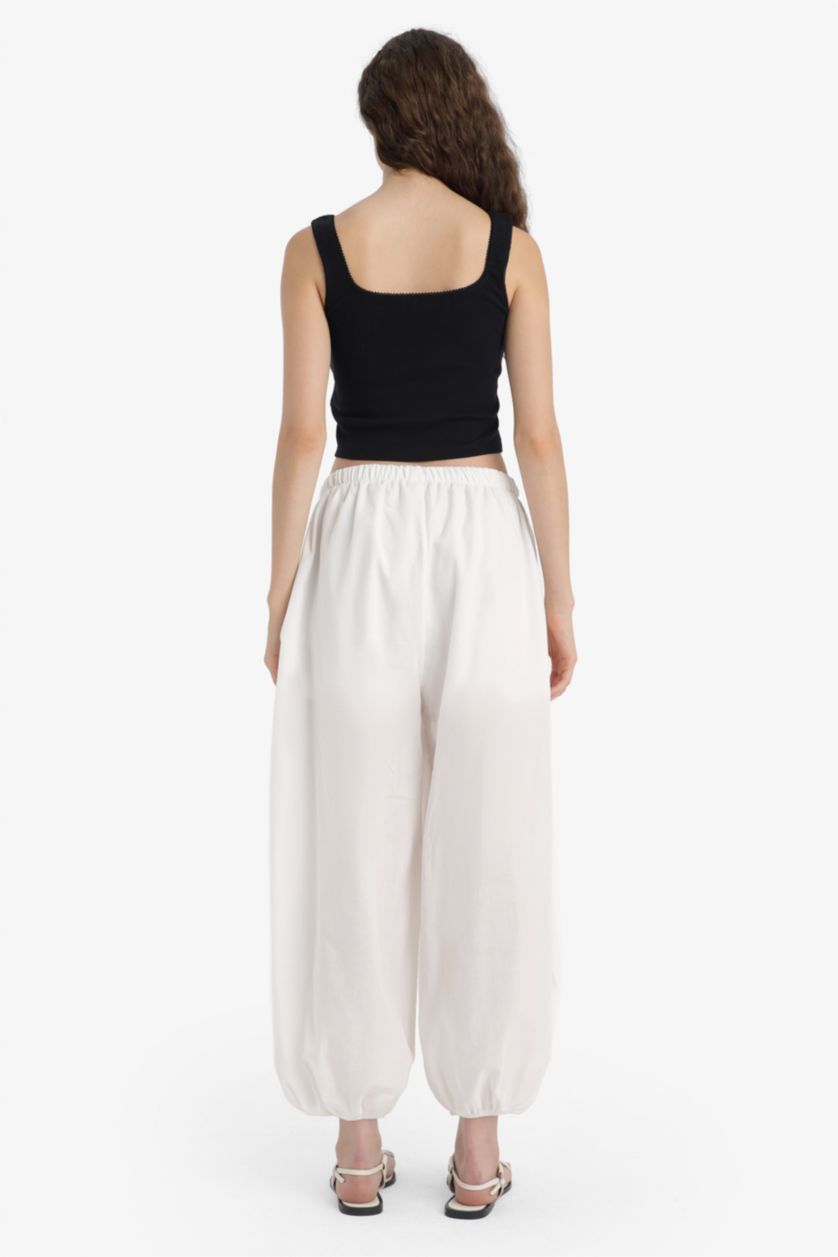WOMAN White Barrel Fit Normal Waist Standard Length Voile Trousers