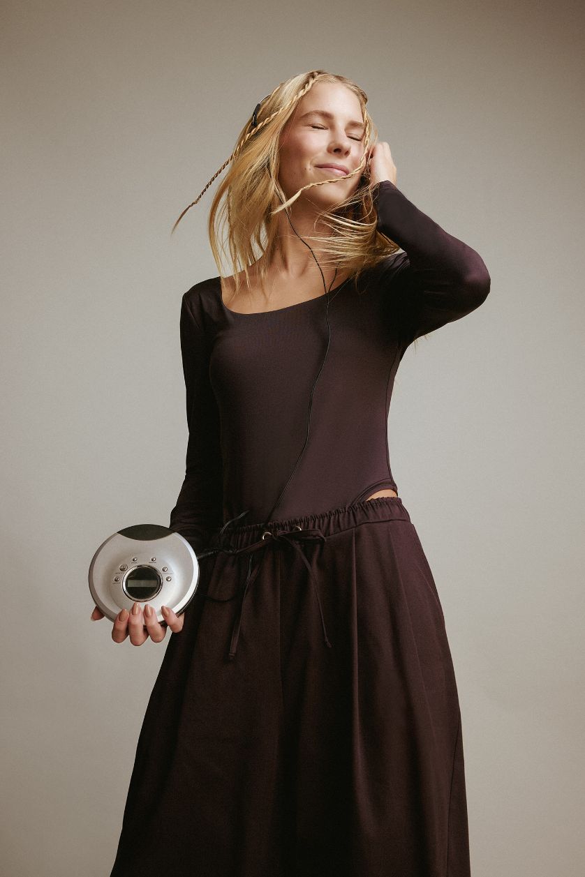 Женщины Коричневый Боди с кнопками и длинным рукавом, с U-образным вырезом