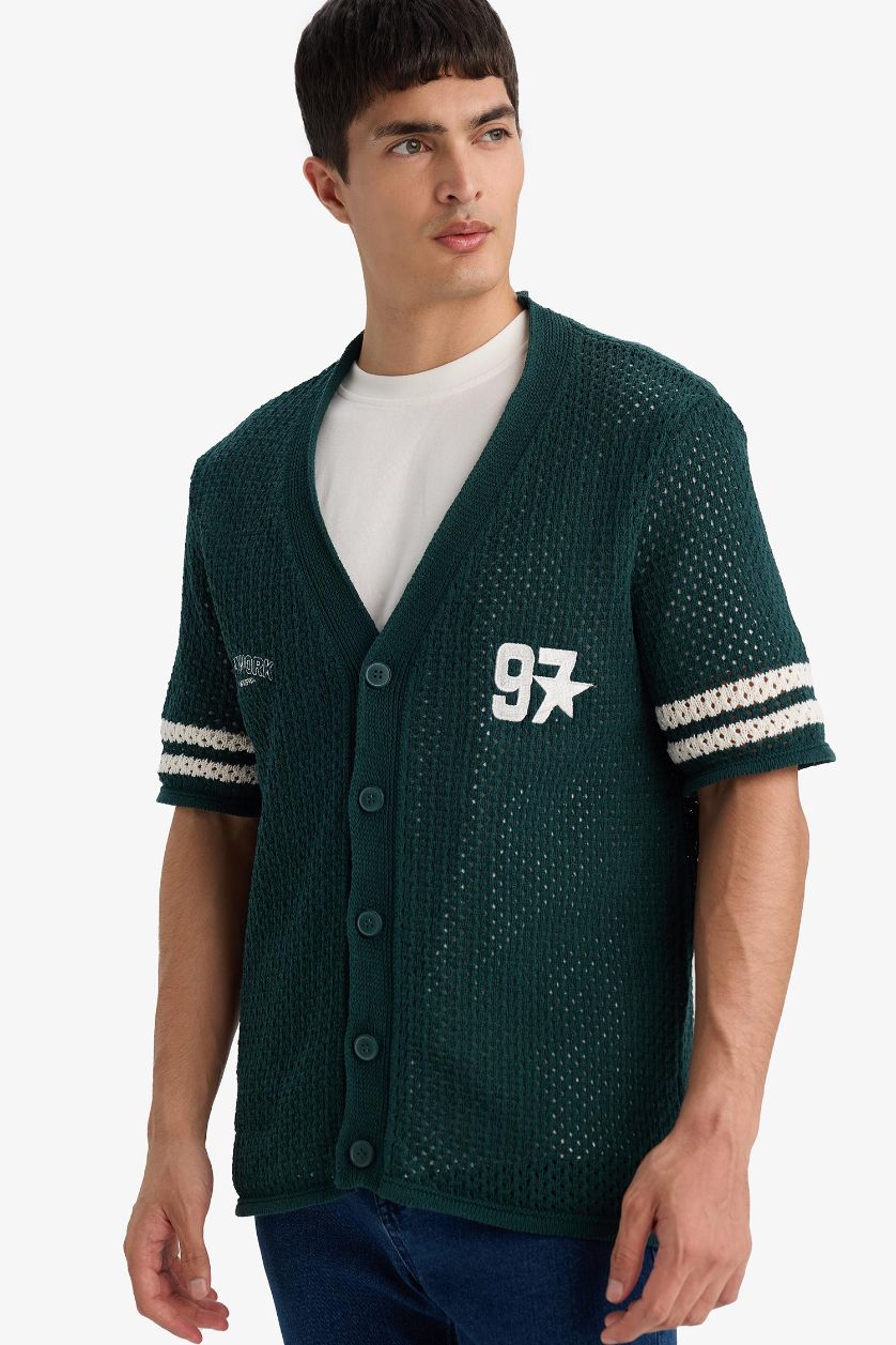 رجال أخضر غامق تيشيرت بولو نص ردن قصة مريحة