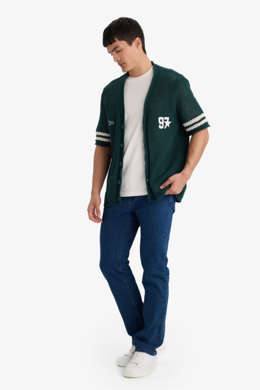 رجال أخضر غامق تيشيرت بولو نص ردن قصة مريحة