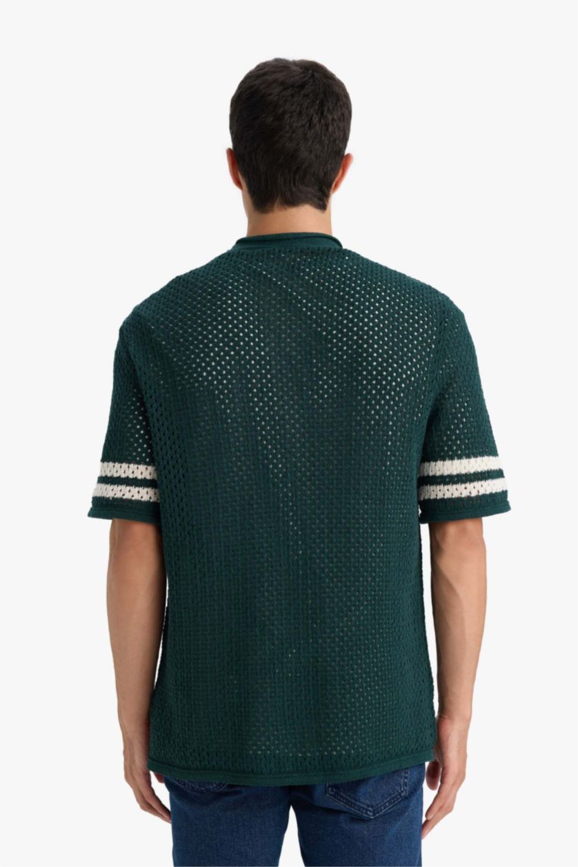 رجال أخضر غامق تيشيرت بولو نص ردن قصة مريحة