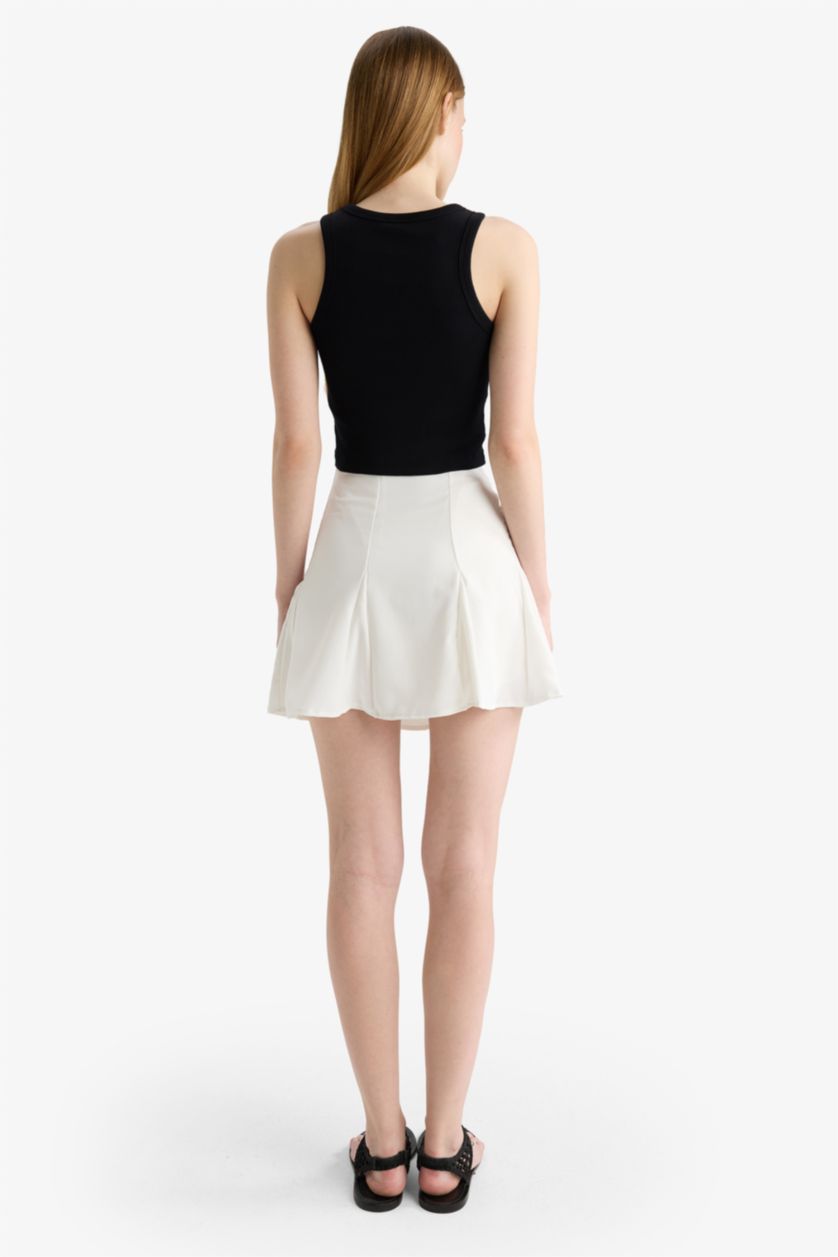 Kadın Kırık Beyaz A Kesim Normal Bel Krep Mini Etek