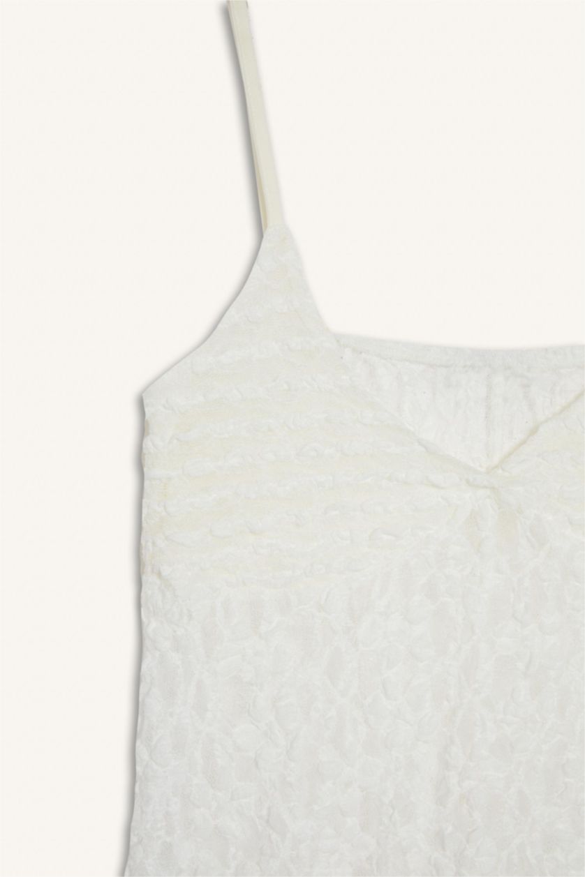 Women White Afra x DeFacto Fitted V Neck Lace Strappy Blouse