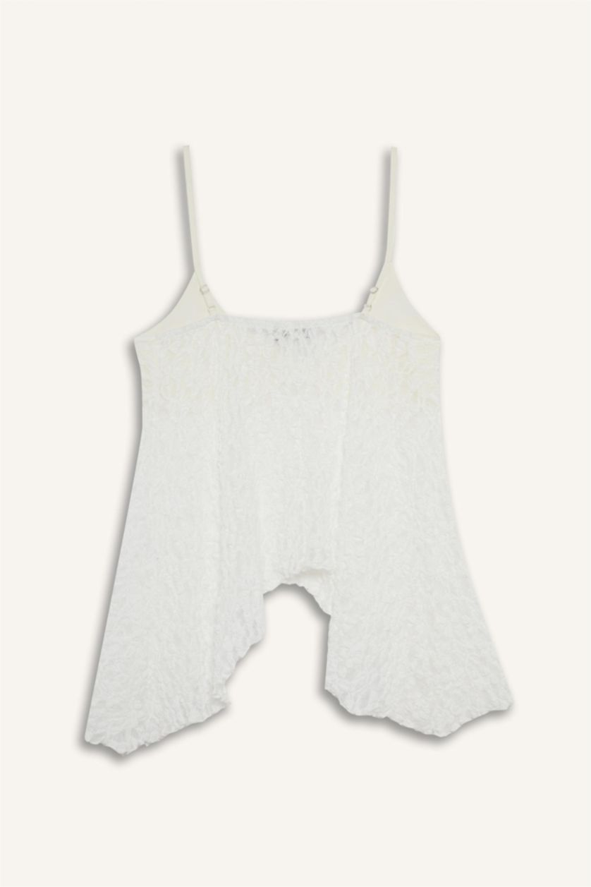 Kadın Kırık Beyaz Afra x DeFacto Fitted V Yaka Dantel Askılı Bluz